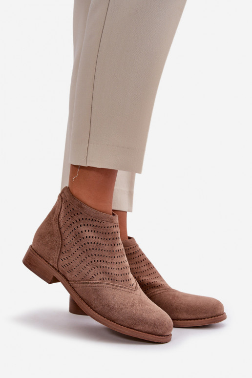 Stivali da donna con tacchi larghi con elementi traforati colore marrone S.Barski HY42-076