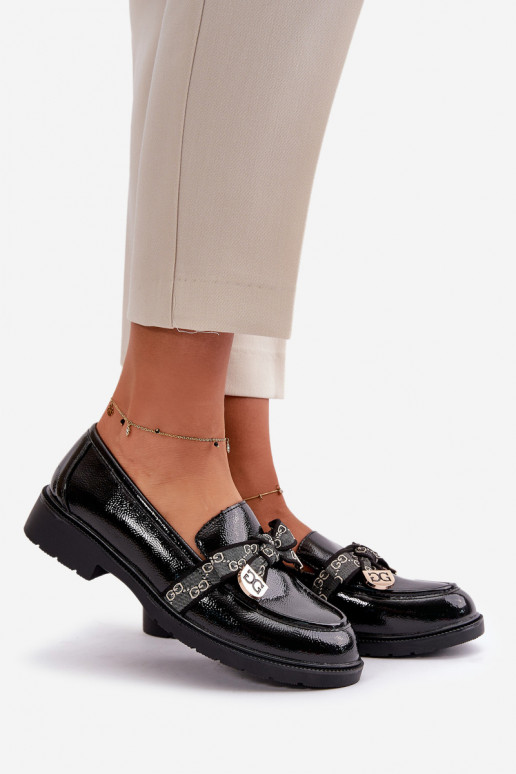 con effetto vernice Femminile Mocassini con nastri S.Barski HY42-331A colore nero con effetto vernice Femminile Mocassini con nastri S.Barski HY42-331A colore nero