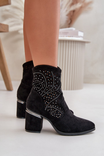 Decorato con elementi traforati Stivali da donna Z in ecopelle scamosciatau colore nero S.Barski HY42-029 2