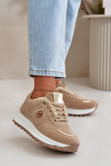 scarpe da ginnastica Femminile riscaldamento con pelliccia all interno con una piattaforma colore kaki Lerisas