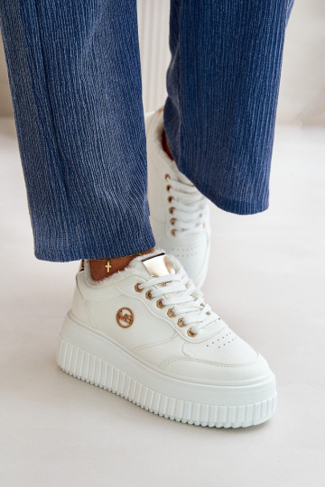 Scarpe modello sneakers scarpe sportive da donna riscaldate con suole massicce alla moda colore bianco Ardiela