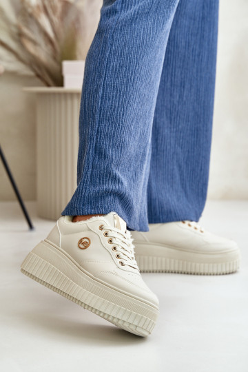 Scarpe modello sneakers scarpe sportive da donna riscaldate con suole massicce alla moda beige Ardiela