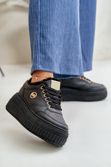 Scarpe modello sneakers scarpe sportive da donna riscaldate con suole massicce alla moda colore nero Ardiela