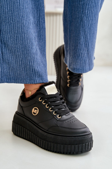 Scarpe modello sneakers scarpe sportive da donna riscaldate con suole massicce alla moda colore nero Ardiela 2