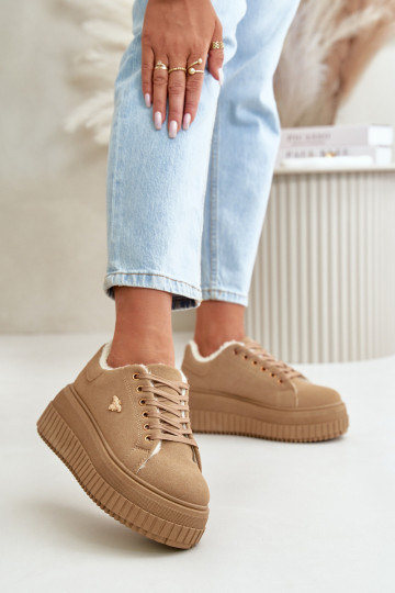 Scarpe modello sneakers Femminile riscaldamento con suole massicce alla moda Ze colore doratom Detalem colore marrone Lotira