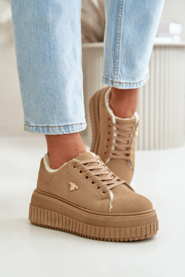 Scarpe modello sneakers Femminile riscaldamento con suole massicce alla moda Ze colore doratom Detalem colore marrone Lotira 2
