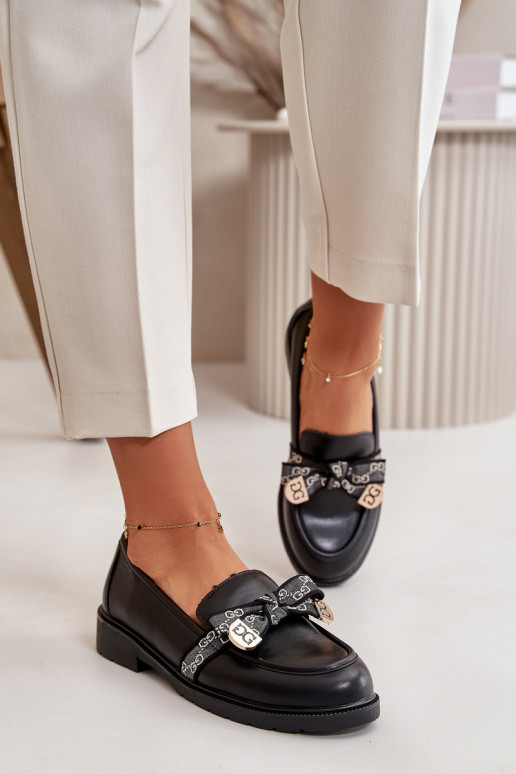 Femminile Mocassini con nastri S.Barski HY42-331 colore nero