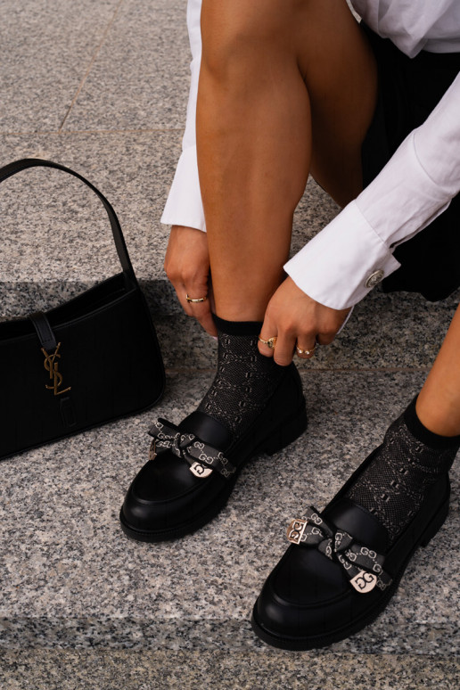 Femminile Mocassini con nastri S.Barski HY42-331 colore nero