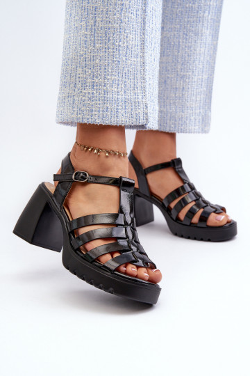 con effetto lacca Sandali con tacco da donna di colore nero Aninifer