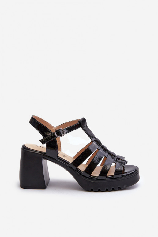 con effetto lacca Sandali con tacco da donna di colore nero Aninifer