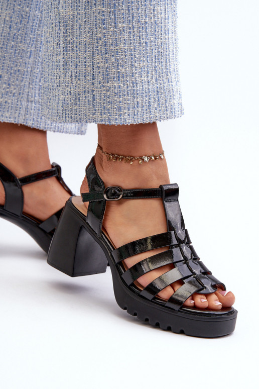 con effetto lacca Sandali con tacco da donna di colore nero Aninifer