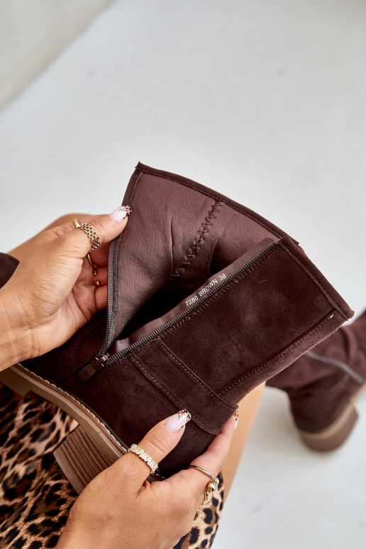 Stivali da donna Con tacco basso con fibbie colore marrone Zudra