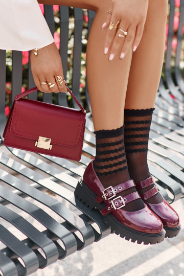 scarpe Femminile con strisce con effetto vernice Borgogna Terione 2