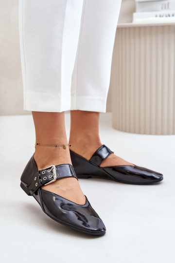 Ballerine laccate con cinturini in Azirae nero 2