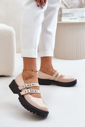 scarpe da donna con righe con effetto vernice beige Terione 2