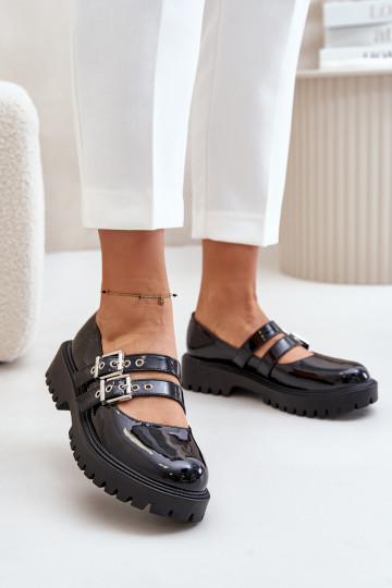 scarpe Femminile con strisce con effetto vernice colore nero Terione 2