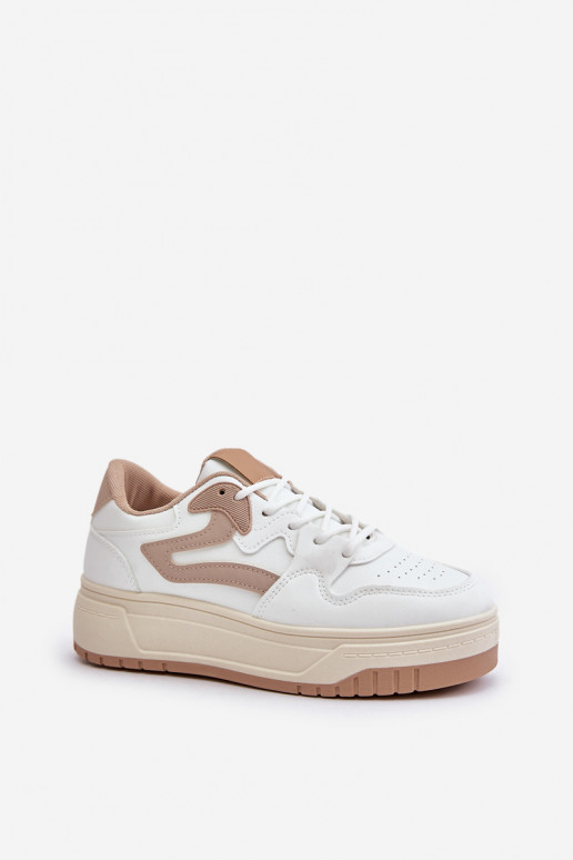 Femminile Scarpe modello sneakers in ecopelle con una piattaforma Bianco-beige Henizore Femminile Scarpe modello sneakers in ecopelle con una piattaforma Bianco-beige Henizore