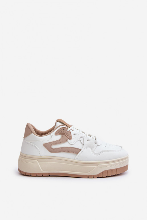 Femminile Scarpe modello sneakers in ecopelle con una piattaforma Bianco-beige Henizore Femminile Scarpe modello sneakers in ecopelle con una piattaforma Bianco-beige Henizore