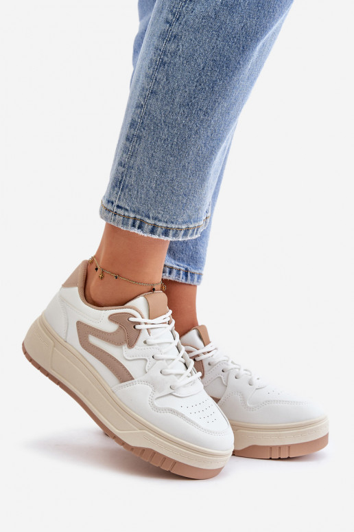 Femminile Scarpe modello sneakers in ecopelle con una piattaforma Bianco-beige Henizore Femminile Scarpe modello sneakers in ecopelle con una piattaforma Bianco-beige Henizore