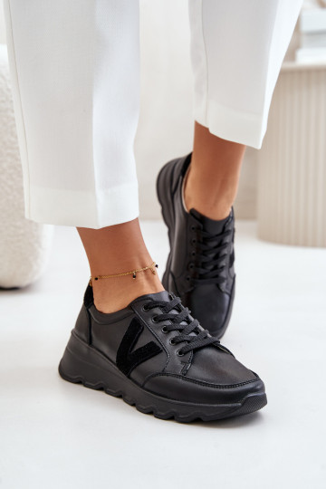 Pelle scarpe da ginnastica Femminile Vinceza 7918 colore nero