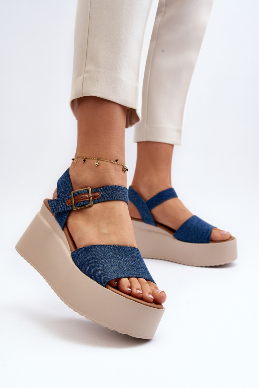 Sandali con plateau in denim colore...