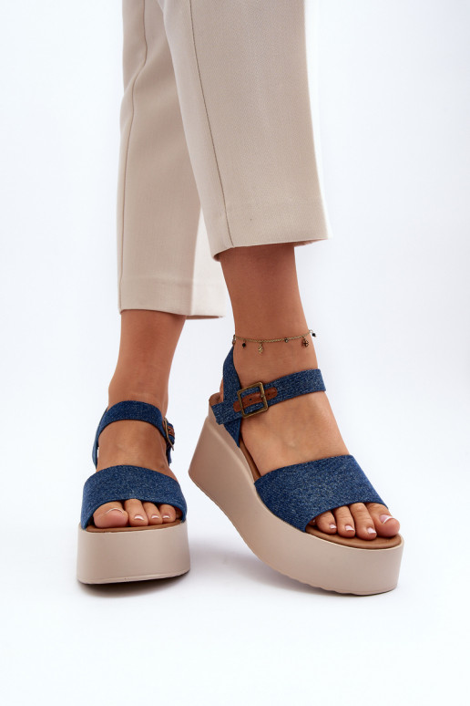 Sandali con plateau in denim colore...