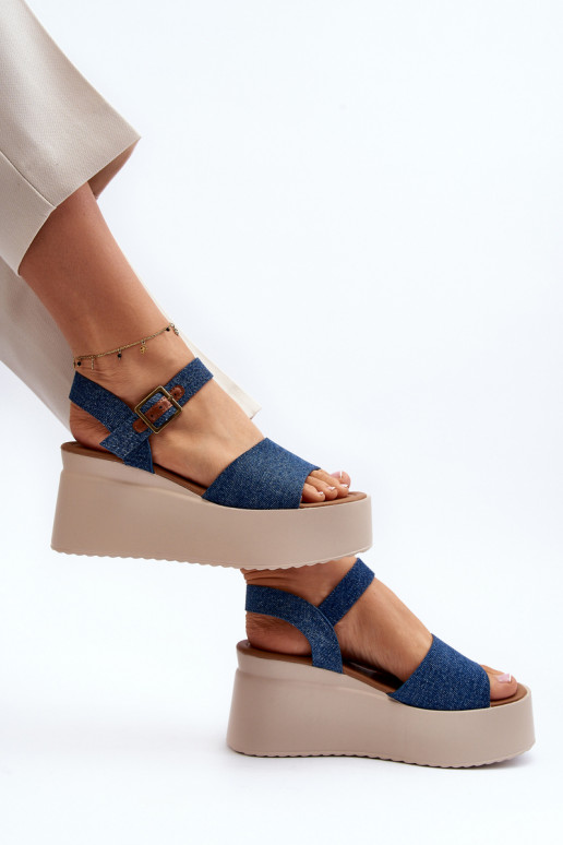 Sandali con plateau in denim colore...