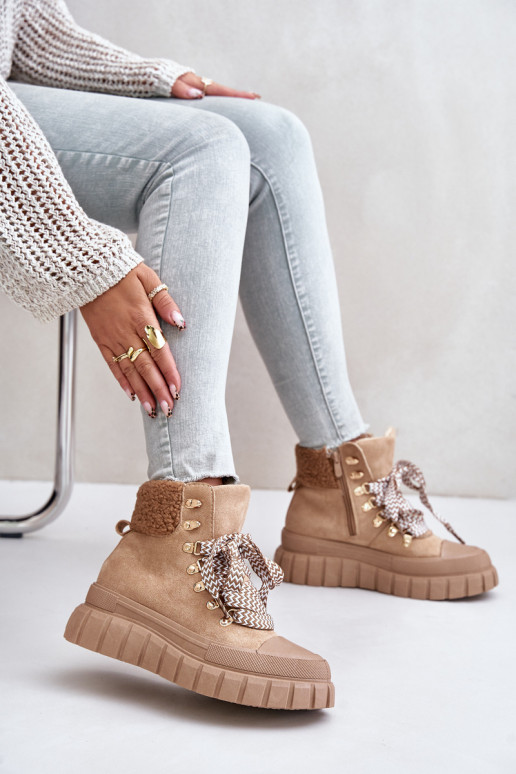 Femminile riscaldamento Stivali scarpe con una piattaforma colore marrone Alcyhen