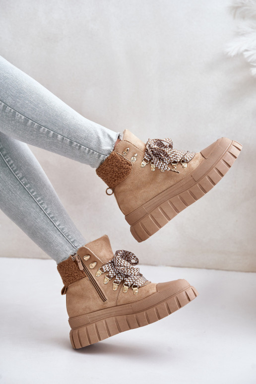 Femminile riscaldamento Stivali scarpe con una piattaforma colore marrone Alcyhen