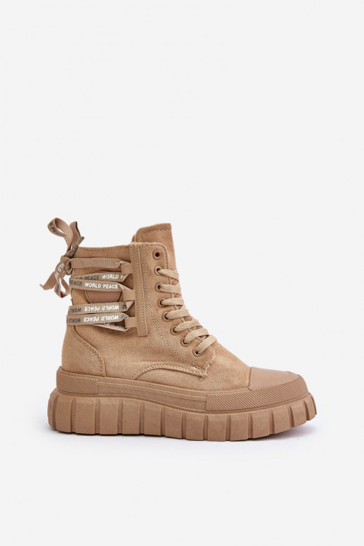 Stivali da donna con una piattaforma Con decorazioni Allacciaturam colore marrone Edidda