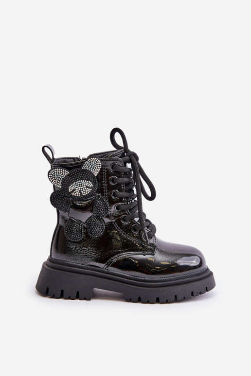 riscaldamento Stivali Infantile Con Orso Al Castello con effetto vernice colore nero Relobia riscaldamento Stivali Infantile Con Orso Al Castello con effetto vernice colore nero Relobia