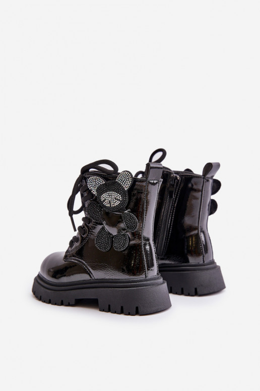 riscaldamento Stivali Infantile Con Orso Al Castello con effetto vernice colore nero Relobia riscaldamento Stivali Infantile Con Orso Al Castello con effetto vernice colore nero Relobia