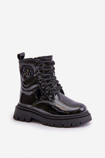 con effetto vernice Stivali Infantile riscaldamento con pelliccia all interno Al Castello colore nero Evaliraea