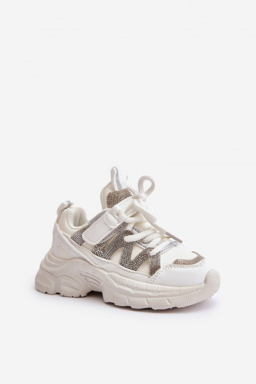 Scarpe modello sneakers da bambino con occhielli scintillanti in colore bianco Rianalla