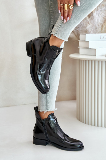 con tacco basso effetto lacca da donna con tacco largo scaldato colore nero S.Barski HY42-120 colore nero
