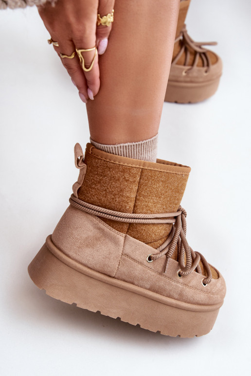 Stivali da neve con dettagli eleganti con una piattaforma colore marrone Devevora Stivali da neve con dettagli eleganti con una piattaforma colore marrone Devevora