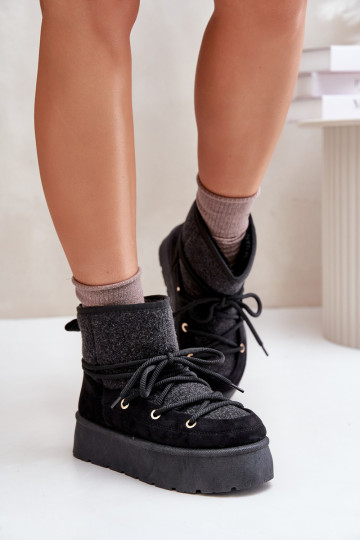 Stivali da neve con dettagli eleganti con una piattaforma colore nero Devevora 2