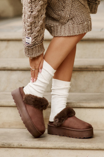Pantofole Femminile con una piattaforma con una pelliccia colore marrone Linaris