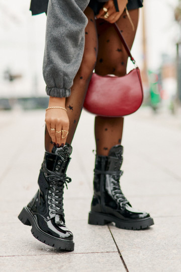 con effetto vernice riscaldamento Stivaletti da lavoro con ornamenti colore nero Kelilea 2