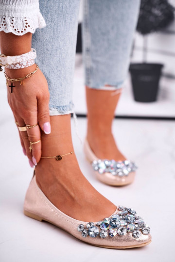 Ballerine con decorazione di ciottoli colore dorato Crystal