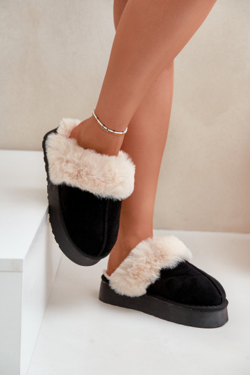 Pantofole Stivali da neve Femminile Su una suola spessa con una pelliccia colore nero Doriola 2