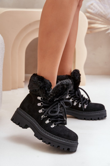 con lacci scarpe Femminile con una pelliccia colore nero Vaminia 2