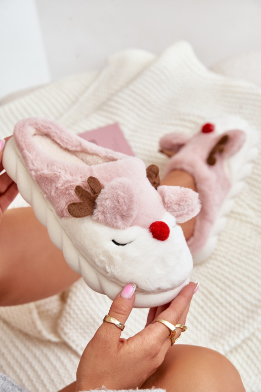 con una pelliccia Pantofole Femminile Con un tema Renna colore rosa INistira con una pelliccia Pantofole Femminile Con un tema Renna colore rosa INistira