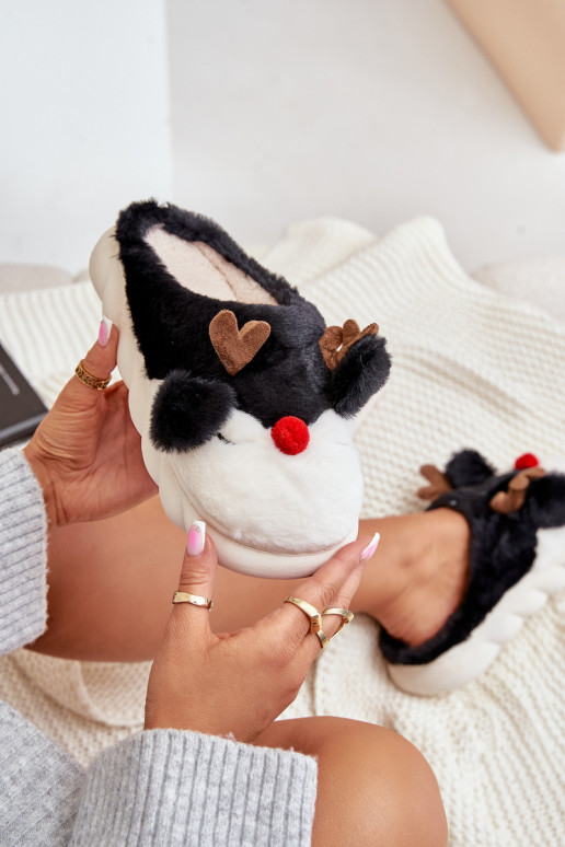 con una pelliccia Pantofole Femminile Con un tema Renna colore nero INistira con una pelliccia Pantofole Femminile Con un tema Renna colore nero INistira