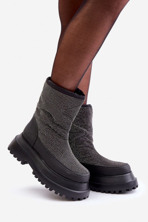 Decorato Stivali da neve con una piattaforma E tacchi piatti colore nero Avivina