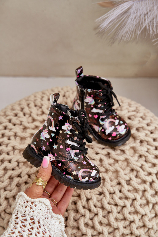 Calde scarpe per bambini con cerniere Unicorni colore nero Tiptop Calde scarpe per bambini con cerniere Unicorni colore nero Tiptop