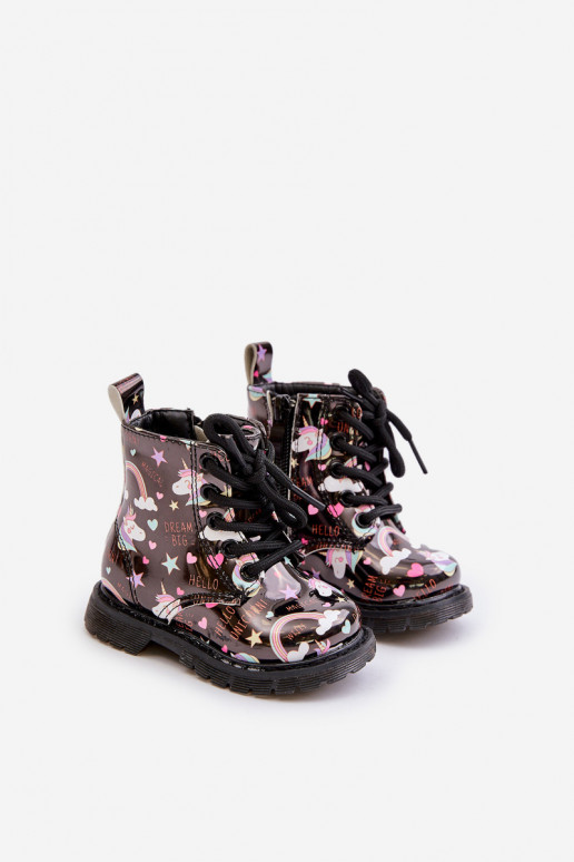 Calde scarpe per bambini con cerniere Unicorni colore nero Tiptop Calde scarpe per bambini con cerniere Unicorni colore nero Tiptop