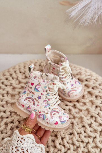 Calde scarpe per bambini con cerniere Unicorni beige Tiptop