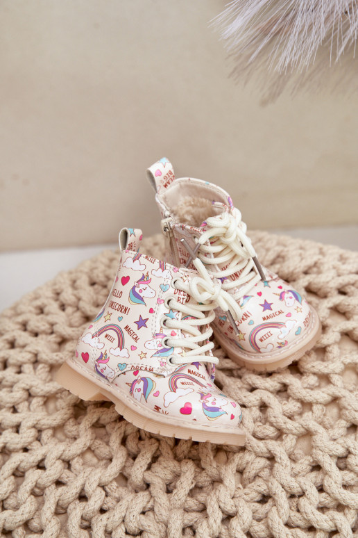 Calde scarpe per bambini con cerniere Unicorni beige Tiptop