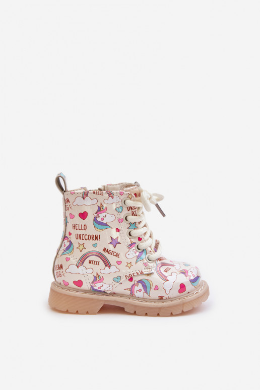 Calde scarpe per bambini con cerniere Unicorni beige Tiptop